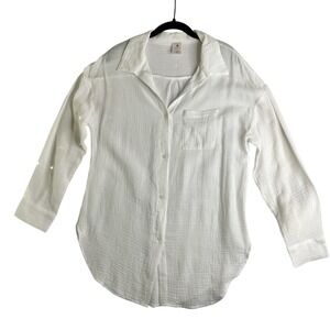 Shade & Shore Oversized Gauzy White Long Sleeve Blouse Tunic Boho Cottagecore XS